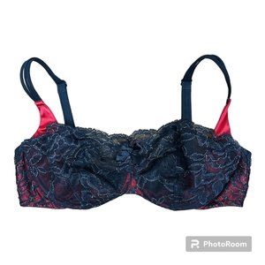 Victoria’s Secret Very Sexy Balconet 36DD Red Black Sheer Lace Gold Detail